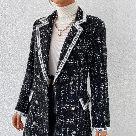 Black Preppy Womens Double Breasted Blazer - Picture 7 of 11